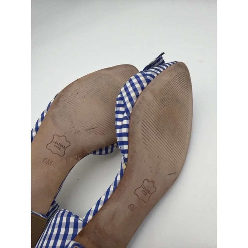 Talbots Gingham Bow D'Orsay Flats Blue White Low Block Heel 6M. ‎       1652